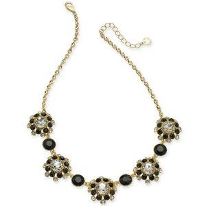 Charter Club Gold-Tone Black Crystal & Stone Statement Necklace, 17" + 2" extend